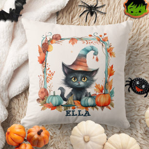 Aangepaste Spooky Black Cat Witch Pumpkin Hallowee Kussen