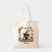 Aangepaste Spooky Black Cat Witch Pumpkin Hallowee Tote Bag (Voorkant)