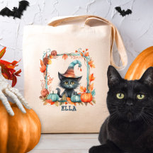 Aangepaste Spooky Black Cat Witch Pumpkin Hallowee