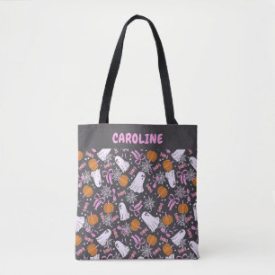 Aangepaste Spooky Ghosts Coquette Roze Bogen Hallo Tote Bag