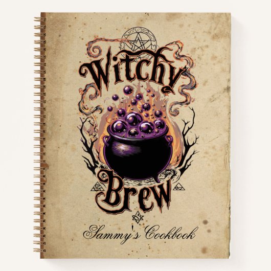 Aangepaste Spooky Halloween Black Script Witch Notitieboek (Voorkant)