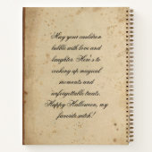 Aangepaste Spooky Halloween Black Script Witch Notitieboek (Achterkant)