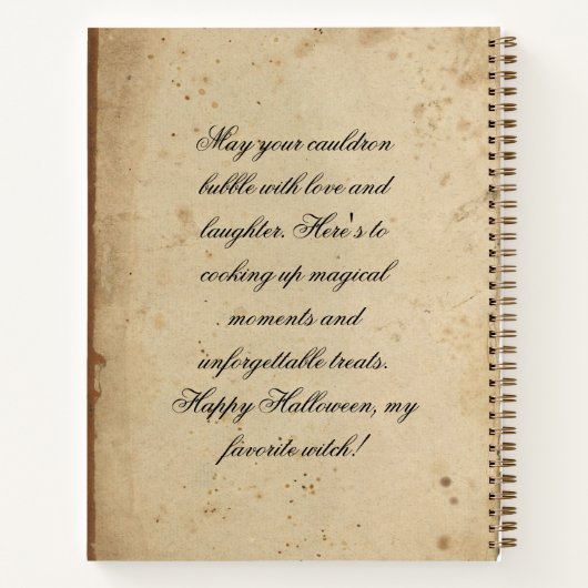 Aangepaste Spooky Halloween Black Script Witch Notitieboek (Achterkant)