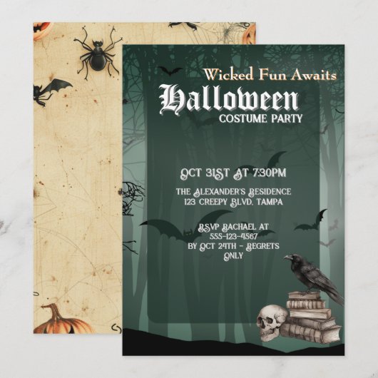 Aangepaste Spooky Halloween Kostuum Party Uitnodig Kaart (Voorkant / Achterkant)