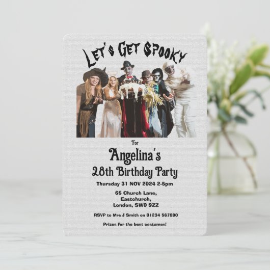 Aangepaste Spooky Halloween Verjaardag Kostuumfees Kaart (Staand voorkant)