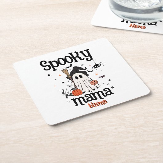 Aangepaste Spooky Mama Halloween - Ghost, Cat, Pum Kartonnen Onderzetters (Schuin)