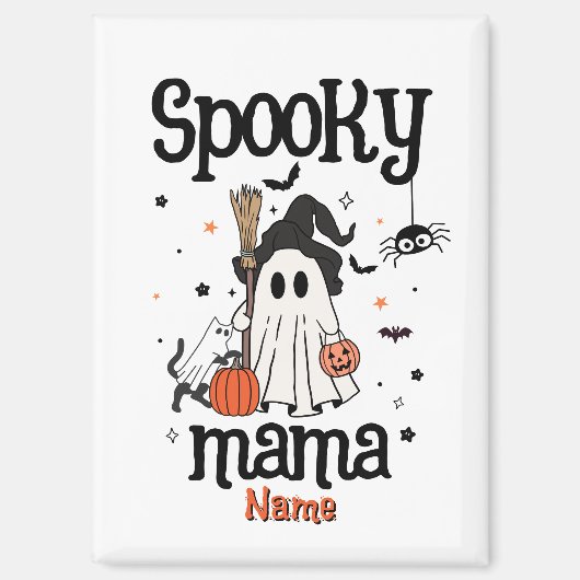Aangepaste Spooky Mama Halloween - Ghost, Cat, Pum Magneet (Voorkant)