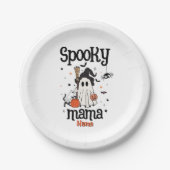 Aangepaste Spooky Mama Halloween - Ghost, Cat, Pum Papieren Bordje (Voorkant)