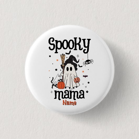 Aangepaste Spooky Mama Halloween - Ghost, Cat, Pum Ronde Button 3,2 Cm (Voorkant)