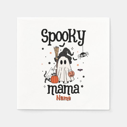 Aangepaste Spooky Mama Halloween - Ghost, Cat, Pum Servet (Voorkant)