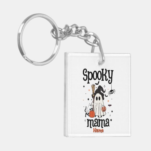 Aangepaste Spooky Mama Halloween - Ghost, Cat, Pum Sleutelhanger (Voorkant Links)