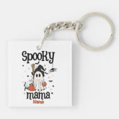 Aangepaste Spooky Mama Halloween - Ghost, Cat, Pum Sleutelhanger (Achterkant)