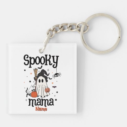 Aangepaste Spooky Mama Halloween - Ghost, Cat, Pum Sleutelhanger (Achterkant)