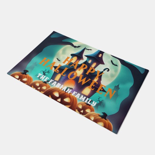 Aangepaste spooky pompoenen eng huis gelukkig hall deurmat (Schuin)