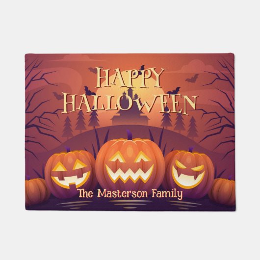 Aangepaste Spooky Pompoenen Happy Halloween Deurmat (Voorkant)