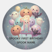Aangepaste Spooky Schattigee 1e Verjaardag Party F Ronde Sticker (Voorkant)