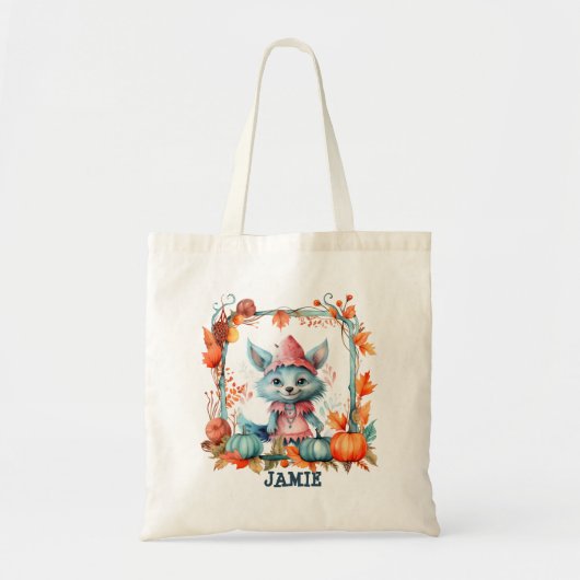 Aangepaste Spooky Schattigee Fox Pumpkin Patch Hal Tote Bag (Voorkant)