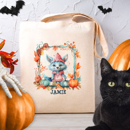 Aangepaste Spooky Schattigee Fox Pumpkin Patch Hal Tote Bag