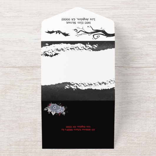 Aangepaste Spooky Skeleton Halloween Party All In One Uitnodiging (Buiten)