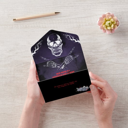 Aangepaste Spooky Skeleton Halloween Party All In One Uitnodiging (Video)