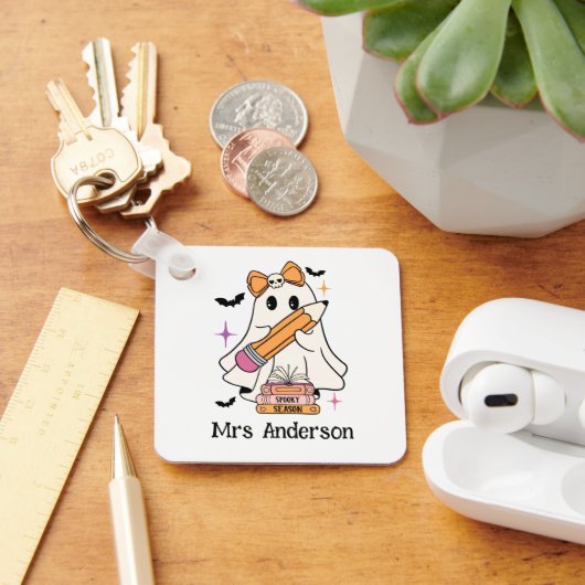 Aangepaste Spooky Teacher Club Halloween Ghost Tea Sleutelhanger (Bureau)