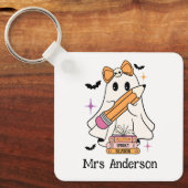 Aangepaste Spooky Teacher Club Halloween Ghost Tea Sleutelhanger (Voorkant)