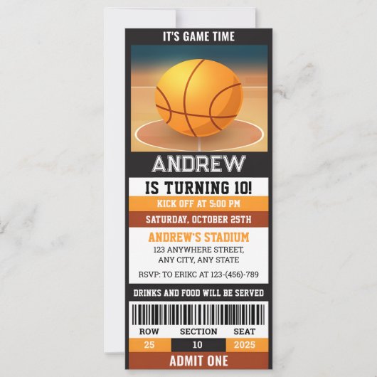 Aangepaste sport basketbal ticket verjaardag kaart (Voorkant)