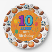 Aangepaste Sport Thema 10e Verjaardag Papier Borde Papieren Bordje (Voorkant)