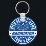 Aangepaste sport voor schoolBadminton-speler Sleutelhanger<br><div class="desc">Persoonlijke sportgeschenken en koopwaar voor schoolsportploeg. Alle teksten zijn bewerkbaar voor uw gelegenheid. De achtergrondkleur is editable gebruikend het ontwerphulpmiddel. Perfect souvenir voor schooltrainers en afgestudeerde senioren,  die ook fantastische atleten zijn.</div>