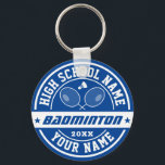 Aangepaste sport voor schoolBadminton-speler Sleutelhanger<br><div class="desc">Persoonlijke sportgeschenken en koopwaar voor schoolsportploeg. Alle teksten zijn bewerkbaar voor uw gelegenheid. De achtergrondkleur is editable gebruikend het ontwerphulpmiddel. Perfect souvenir voor schooltrainers en afgestudeerde senioren,  die ook fantastische atleten zijn.</div>