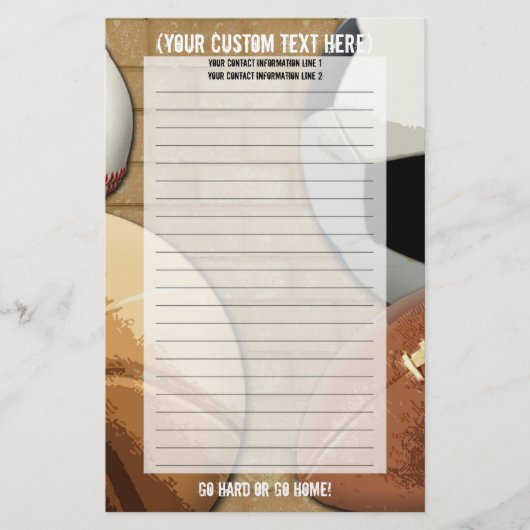 Aangepaste sportartikelen briefpapier (Voorkant)