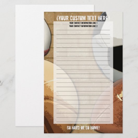 Aangepaste sportartikelen briefpapier (Voorkant / Achterkant)