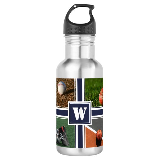 Aangepaste SPORTBALLEN Aangepaste Sjabloon Blauw Waterfles (Voorkant)