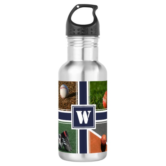 Aangepaste SPORTBALLEN Aangepaste Sjabloon Blauw Waterfles (Voorkant)
