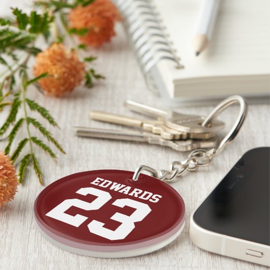 Aangepaste sporten genummerd met naam sleutelhanger (Voorkant Rechts)