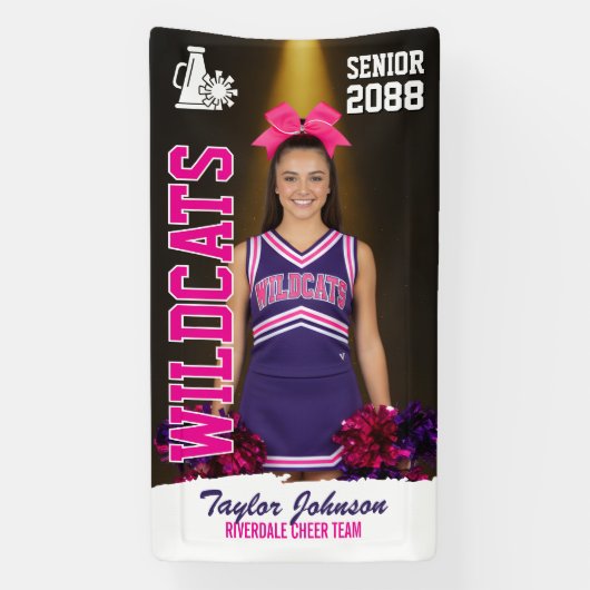 Aangepaste sportfoto van cheerleading Senior Cheer Spandoek (Verticaal)
