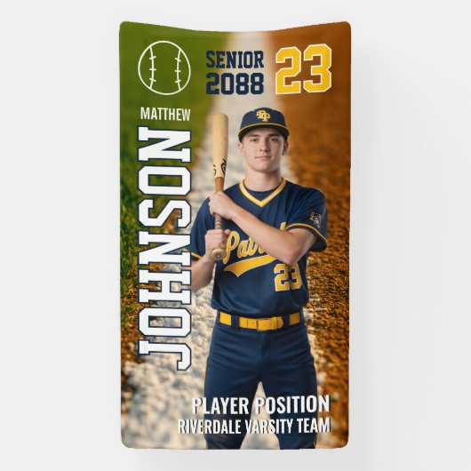 Aangepaste sportfoto van senior honkbalteamspeler spandoek (Verticaal)