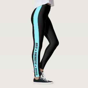 Aangepaste sportzaal motto Electric-Blue streep Zw Leggings