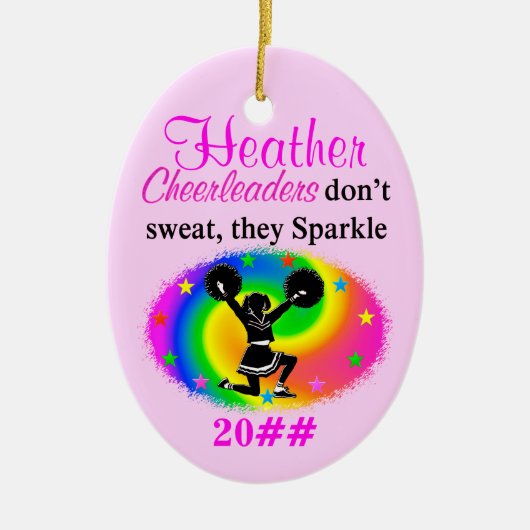 AANGEPASTE SPRANKELENDE CHEERLEADER KERSTORNAMENT KERAMISCH ORNAMENT (Voorkant)