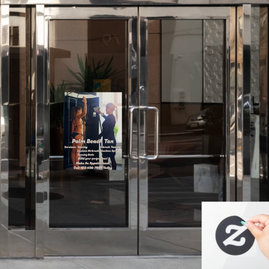 Aangepaste Spray Tanning Booth Business 4  Raamsticker (Kantoordeur)