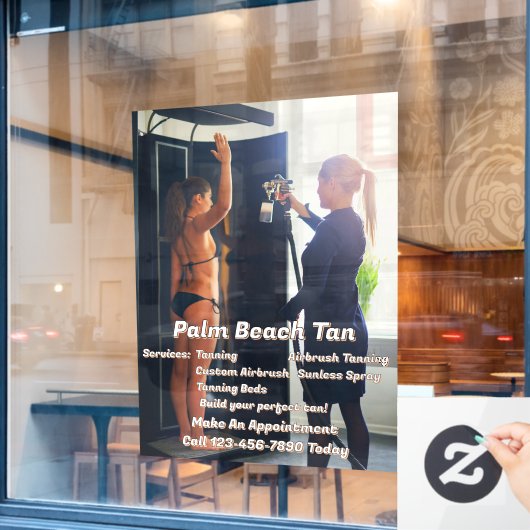 Aangepaste Spray Tanning Booth Business 4  Raamsticker (Cafe Raam)