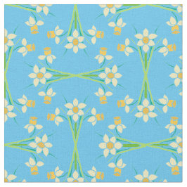 Aangepaste Spring Daffodils op Sky Blue Pattern Fa Stof