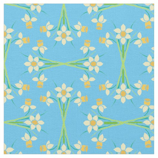 Aangepaste Spring Daffodils op Sky Blue Pattern Fa Stof (Close Up)