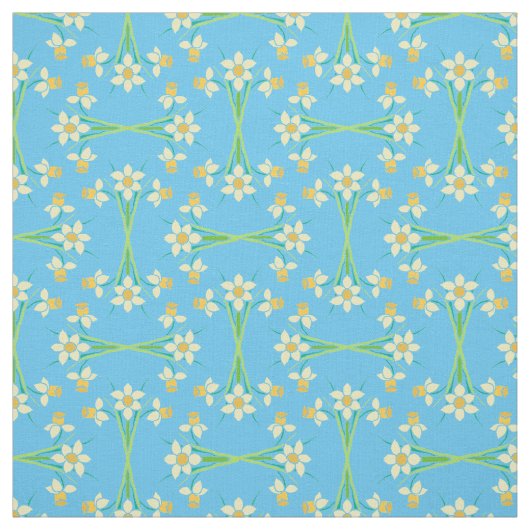 Aangepaste Spring Daffodils op Sky Blue Pattern Fa Stof (Swatch)