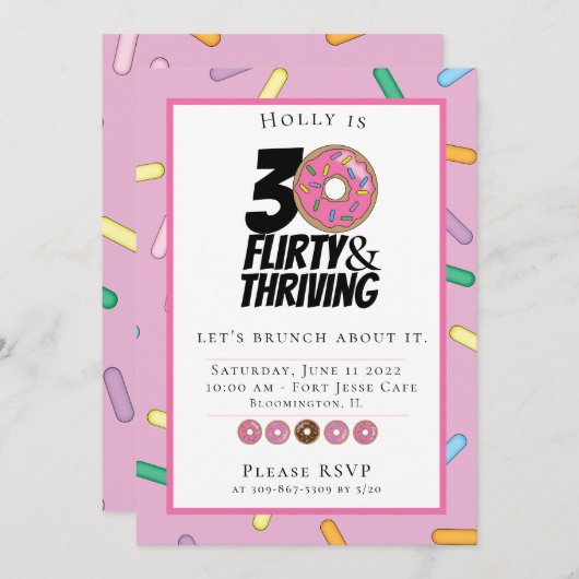 Aangepaste springen Donut 30th Birthday Brunch Kaart (Voorkant / Achterkant)
