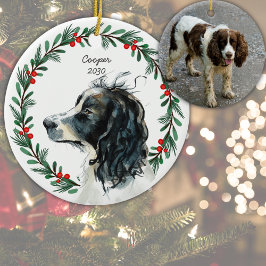 Aangepaste Springer Spaniel Hond Foto Kerst Krans Keramisch Ornament