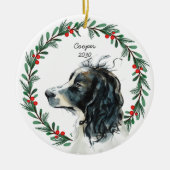 Aangepaste Springer Spaniel Hond Foto Kerst Krans Keramisch Ornament (Voorkant)