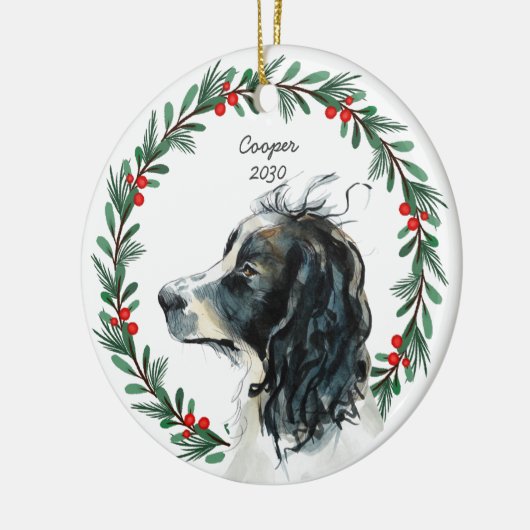 Aangepaste Springer Spaniel Hond Foto Kerst Krans Keramisch Ornament (Links)