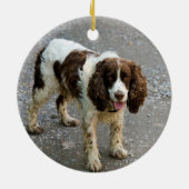 Aangepaste Springer Spaniel Hond Foto Kerst Krans Keramisch Ornament (Achterkant)