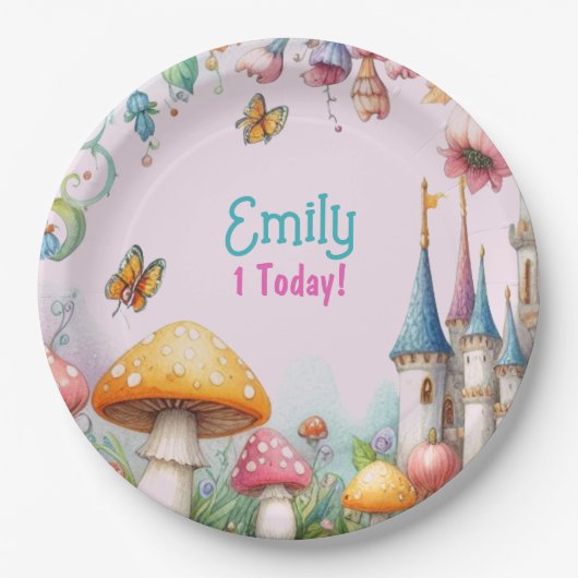 Aangepaste Sprookjes Prinsessen Meisjes Verjaardag Papieren Bordje (Voorkant)